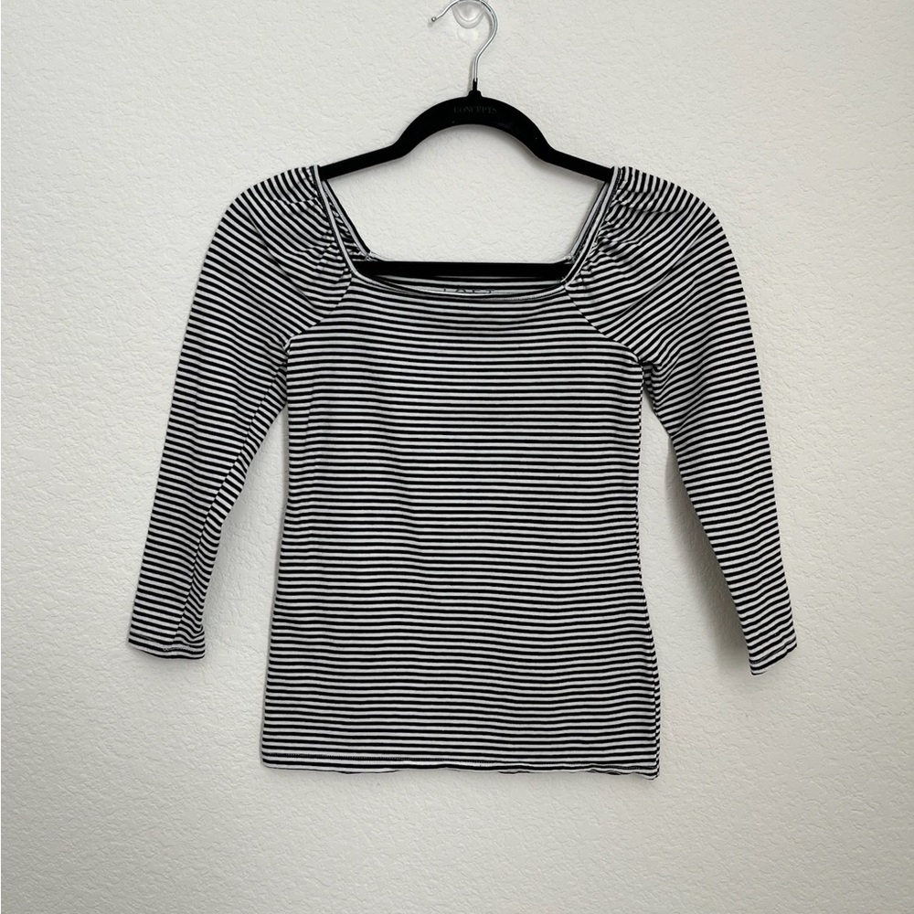 LOFT black & white striped square neck 3/4 sleeve tee shirt blouse top XXSP